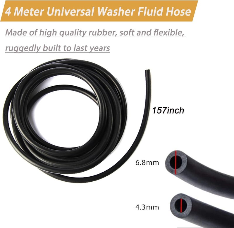 JAMCARI Windshield Washer Hose Kit - 4 Meter Universal Washer Fluid Hose with 12 Pcs Hose Connectors, Suitable for Most Windshield Washer Nozzle Installation, Connect Car Water Pump and Nozzles - Image 2